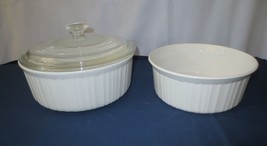 Corning French White Covered Casserole 2-1/2 Qt &amp; 1.5 L dish round ribbed - £31.87 GBP