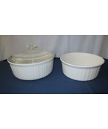 Corning French White Covered Casserole 2-1/2 Qt &amp; 1.5 L dish round ribbed - £29.87 GBP