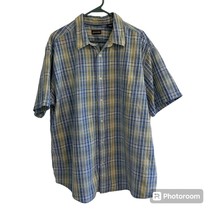 St. John&#39;s Bay Men&#39;s XXL Blue Yellow Plaid Short Sleeve Button Up Casual... - £10.60 GBP