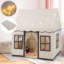 Kids Play Tent Toddler Large Playhouse Castle Tent With Star String Lights Beige - £109.85 GBP