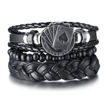 Mix 3-4Pcs/ Set Braided Wrap Leather Bracelets for Men Women Vintage Poker Charm - £13.59 GBP