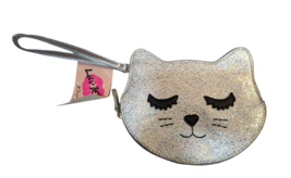 Luv Betsy By Betsy Johnson Silver sleeping kitty cat wristlet purse bag - £16.24 GBP