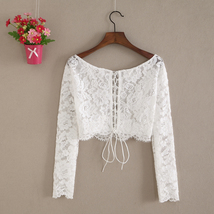 White Lace Crop Tops Wedding Bridesmaid Long Sleeves Off-Shoulder Lace Tops image 2