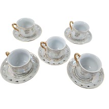Imperial Italian Design Painted Iridescent Victorian Style Tea Cup Set of 5 - £55.52 GBP