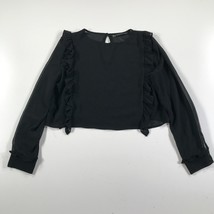 Zara Trafaluc Top Womens Medium Black Sheer Ruffles Long Sleeve Cropped Casual - £12.62 GBP