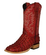 Mens Red Cowboy Boots Leather Crocodile Tail Print Western Wear Square Toe - €103,32 EUR