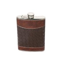 PG COUTURE Stainless Steel Brown Leather Wrapped Hip Flask - 230 ml - £35.96 GBP