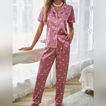 Women&#39;s Heart Print Pink Pajama Set, Sleepwear and loungewear Size L - £28.20 GBP