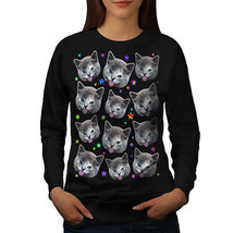 Wellcoda Stars Pattern Funny Cat Womens Sweatshirt, Kitty Casual Pullover Jumper - £23.10 GBP+