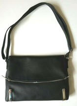 Metaphor Fold Over Zip Closure Black Adjustable Shoulder Strap Purse Handbag - £6.49 GBP