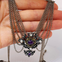 Antique Festoon Amethyst Pearl Necklace Silver Waterfall Bib Multistrand... - $681.11