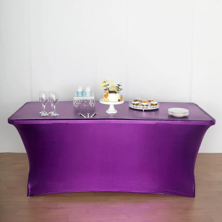 Purple - 6FT Rectangular Stretch Spandex Table Cover Metallic Color - £40.07 GBP