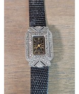 Vintage Elgin 2035 Ladies Watch Leather Band Silver Black - $39.55