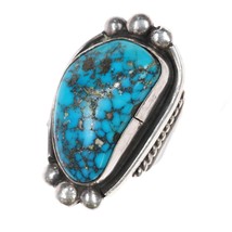 sz10.5 Large Vintage pyrite spiderweb turquoise sterling ring - £190.53 GBP