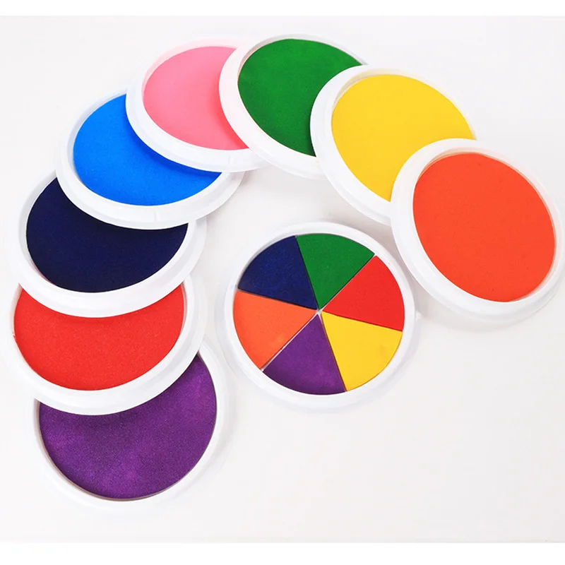 Play 6 Colorful Ink Stamp Pad DIY Finger Painting Craft Cardmaking Large Round f - £22.91 GBP