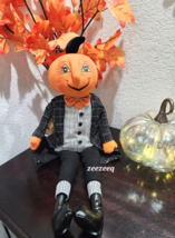 Halloween Primitive Vintage Style Pumpkin Head Boy Doll Shelf Sitter Decor - £27.04 GBP