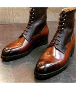 New Men Shoes Fashion Trend Street Handsome Classic Handmade Brown PU St... - £65.25 GBP