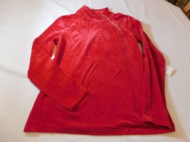 Hampshire Studio Women&#39;s Misses Variations Long Sleeve Velour Blouse Shirt Red - $25.73