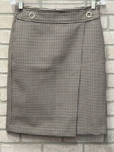 H&amp;M Cream Black Mustard Red Dogtooth Check Fixed Wrap Pencil Skirt SZ 6 Gold HW - £14.24 GBP