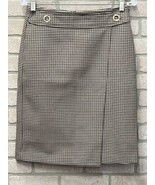 H&amp;M Cream Black Mustard Red Dogtooth Check Fixed Wrap Pencil Skirt SZ 6 ... - £14.08 GBP