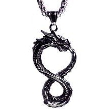 Infinite Ouroboros Necklace Stainless Steel Infinity Serpent Dragon Pendant - £23.17 GBP