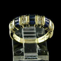 1.75Ct Blue Sapphire &amp; Diamond Engagement Wedding Band 14K Yellow Gold Over - £74.13 GBP
