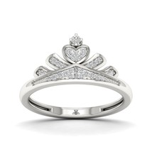 10K White Gold 0.10Ct Natural Diamond Queen Crown Fashion Ring - £193.01 GBP