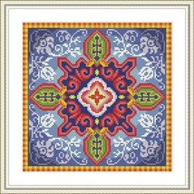 Antique Square Tapestry Floral Pillow 3 Square Floral Motif Cross Stitch Pattern - £6.39 GBP