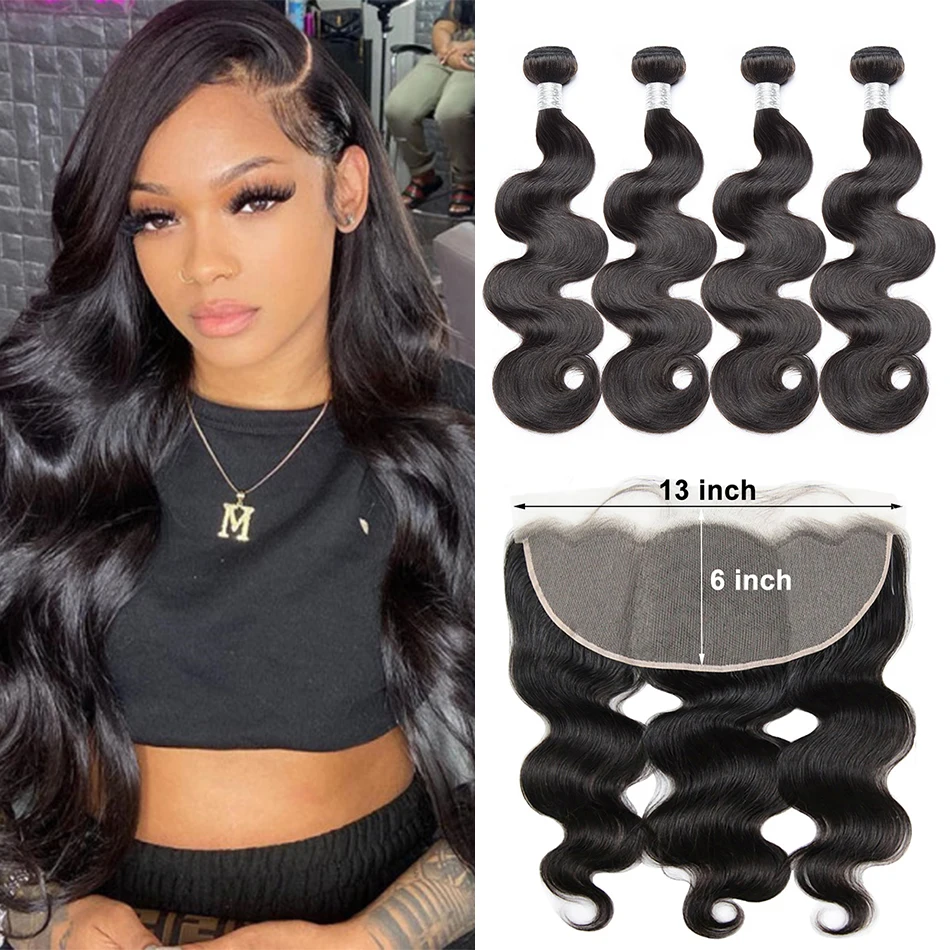 Body Wave Bundles With Frontal Closure 13x6 Lace Frontal With Bundles Raw Hair - £69.05 GBP+