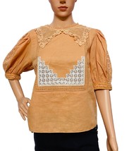 Ulla Johnson Women Crochet Cutout Laced Embroidered Cotton Blouse Tunic Top S 0 - £117.38 GBP