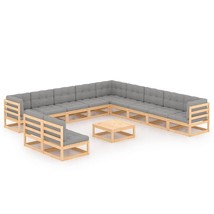  Garden Lounge Set Natural pinewood, Grey cushions - $31,521.87 MXN