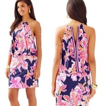 Lilly Pulitzer Floral Lucia Halter Dress in Bright Navy Women Size XS - $70.13