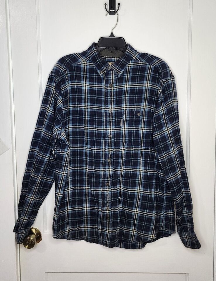 WOOLRICH LONG SLEEVE MIDWEIGHT COTTON FLANNEL SHIRT ~ Blue PLAID ~ MENS ... - $11.75