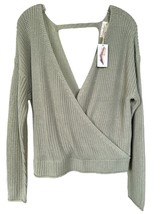 Jessica Simpson Women&#39;s V Plunge Knit Sweater Long Sleeve  Size M Greeni... - £23.38 GBP