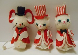 Anthropomorphic Animals Lot Of 3 Christmas Ornaments Cat Mouse Vintage Japan - £25.82 GBP