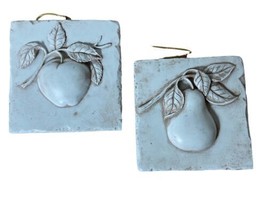 Midwest Ornaments Fruit  Plaque 2 Assorted Apple Pear Embossed Heavy - $9.92