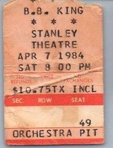 Vintage B.B.King Ticket Stumpf April 7 1984 Pittsburgh Pennsylvania - £42.17 GBP