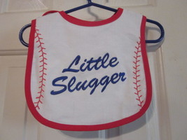 NWT - LITTLE SLUGGER Embroidered Baseball Design Bib with Reversible Gingham Bib - £4.78 GBP