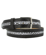 Black Western Cowboy Leather Belt Stingray Row Stone Print Silver Buckle... - £23.97 GBP