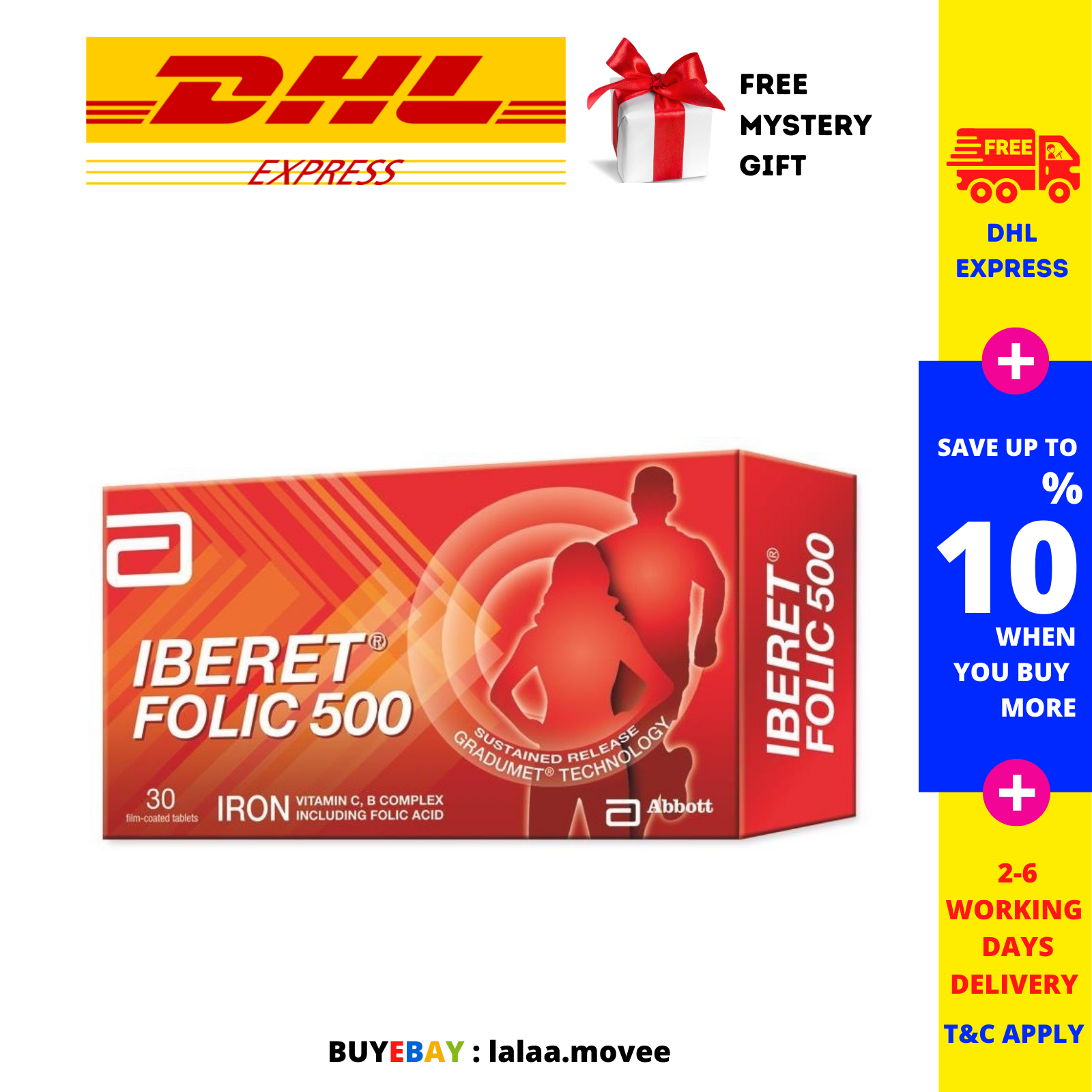 5 x 30&#39;s Abbott IBERET FOLIC 500 Iron Vitamin C, B Complex Including Fol... - $94.83