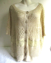 Anthropologie MOTH Cream Linen Crochet Lace Cardigan Womens Size XS Oversized - £18.60 GBP