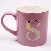 Monogram S Initial Mug OPALHOUSE Stoneware Coffee Cup Pink Gold Rim 14 o... - $10.23