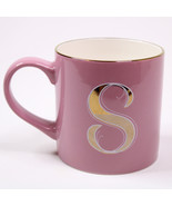 Monogram S Initial Mug OPALHOUSE Stoneware Coffee Cup Pink Gold Rim 14 o... - £8.00 GBP