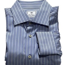 DAVID DONAHUE Shirt Mens Size L Cotton Long Sleeve Multi-Blue Stripe Dress Shirt - £21.32 GBP
