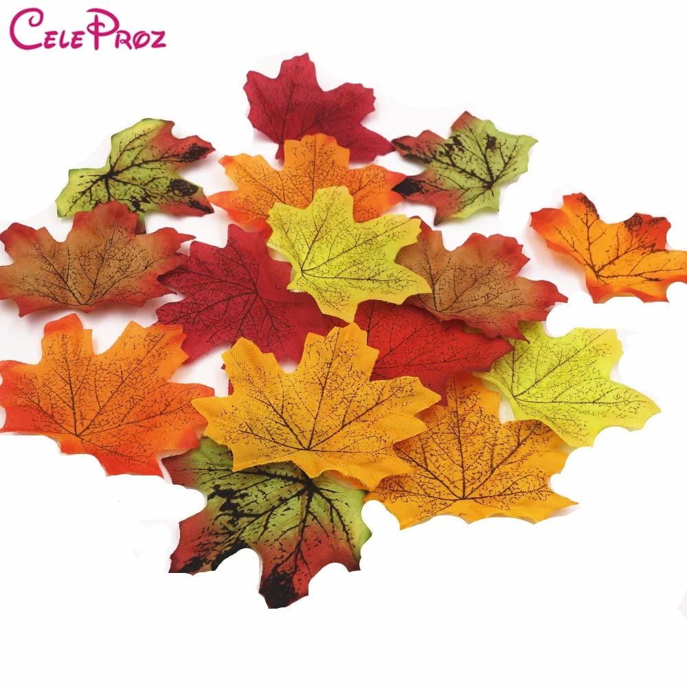 Play 50/100Pieces Artificial Silk Maple Leaves Fabric Tree Leaf DIY Wedding Birt - £23.10 GBP