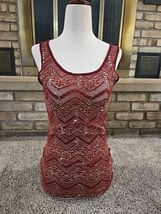 Buckle BKE Y2K Chevron Lace Metallic Sequin Tank Top Womans Sz Small Lay... - $24.75