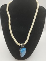 Heishi Seashell Disk Beads with Turquoise Stone Necklace - £77.15 GBP