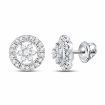 14kt White Gold Womens Round Diamond Circle Floral Cluster Earrings 3/8 Cttw - £392.27 GBP