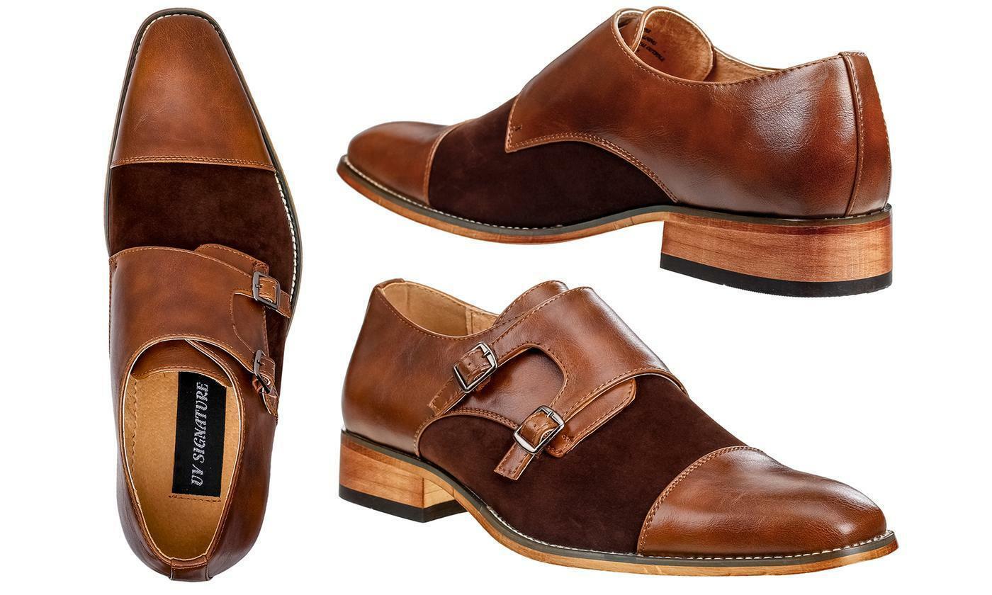 New Brown Monk Double Buckle Strap Handcrafted Suede Genuine Leather Shoes