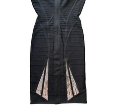 Herve Leger XS Black Bandage Sequin Embellished Bodycon Dress 35" Glam Party image 9